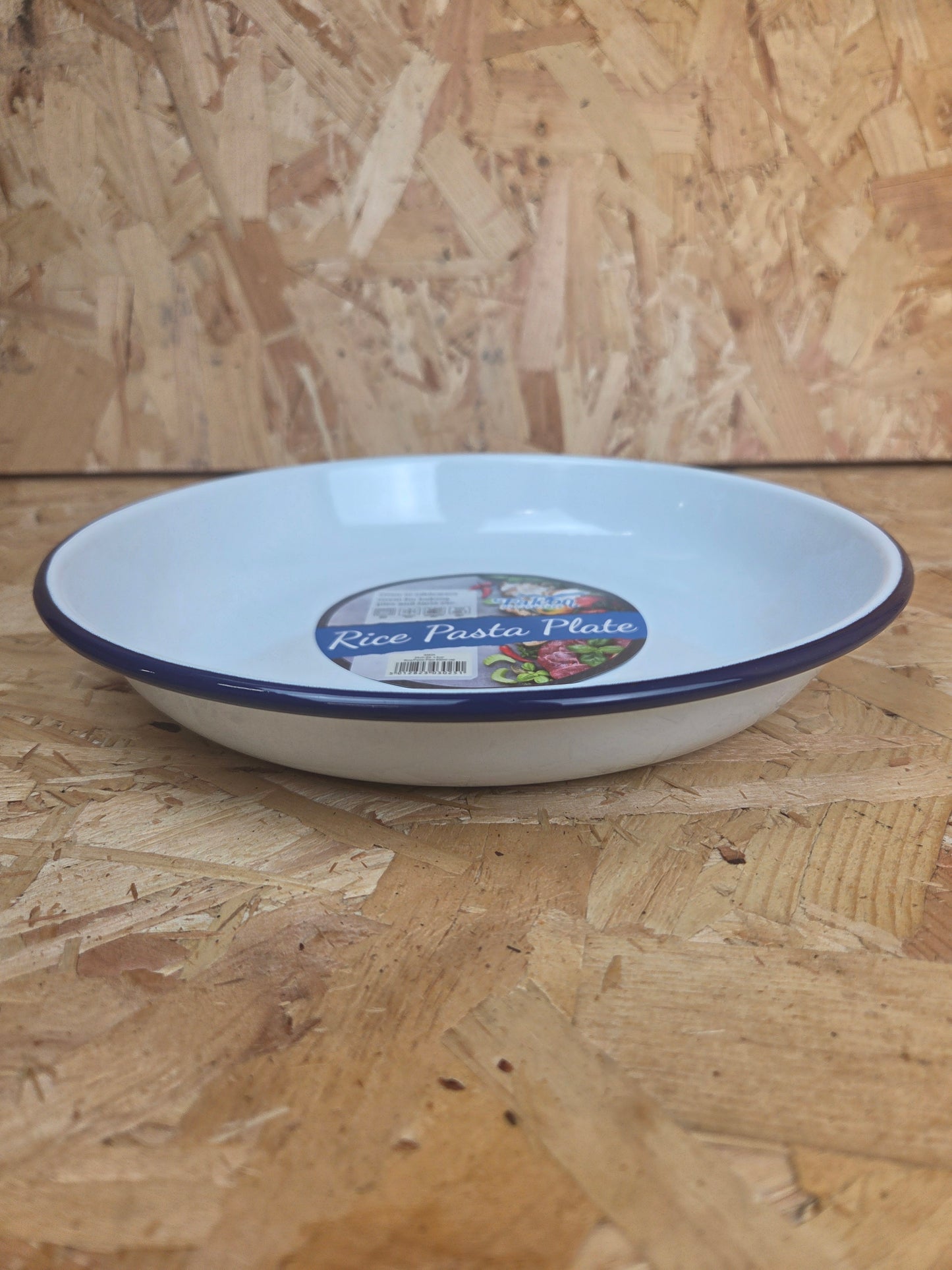 Enamel Rice Pasta Dinner Plate White and Blue Camping Picnic Caravan Enamel Meal Dish Falcon 24cm x 4cm