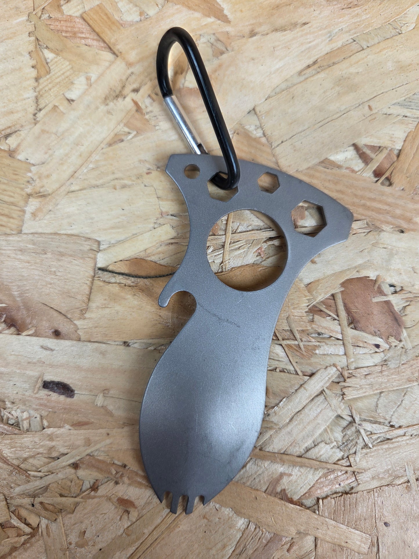 Spork Multi Tool Stainless Steel Bottle Opener Screwdriver Wrench Carabiner
