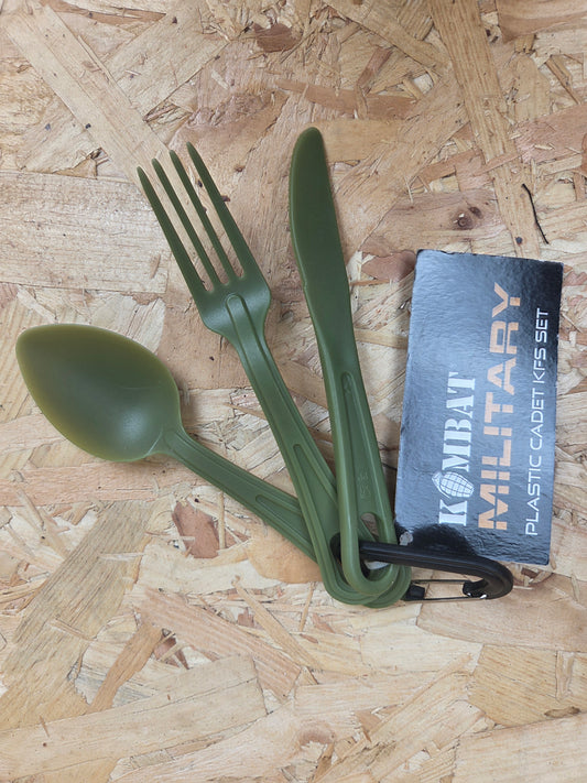 Knife Fork and Spoon Plastic Cadet Green Lightweight Cutlery Set Kit Camping Hiking Picnic KFS