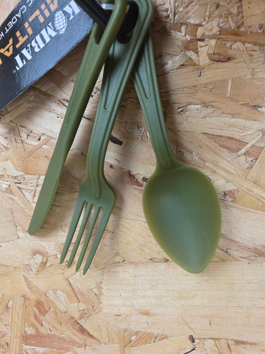 Knife Fork and Spoon Plastic Cadet Green Lightweight Cutlery Set Kit Camping Hiking Picnic KFS
