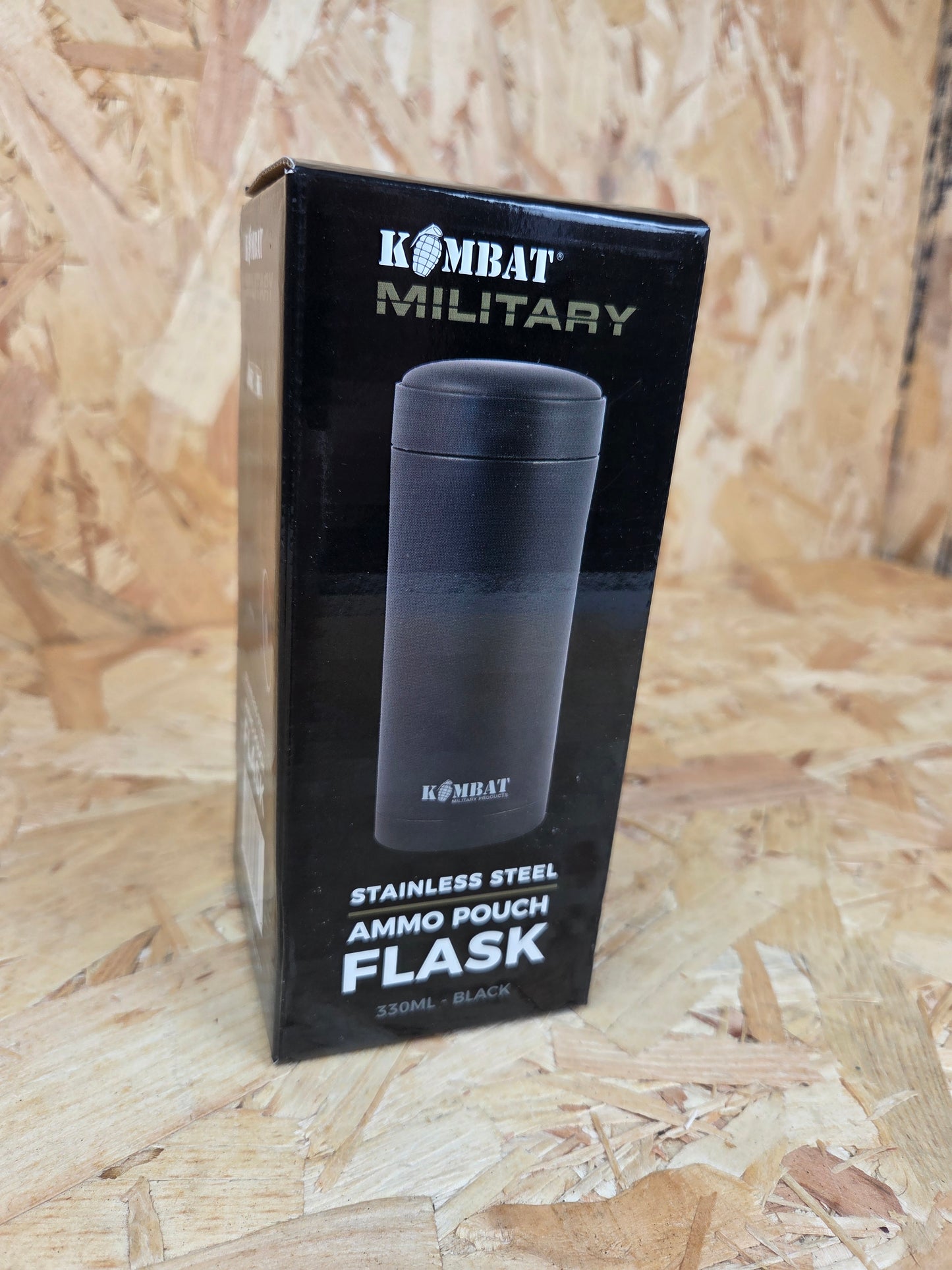 Stainless Steel Flask Ammo Pouch Bottle Hiking Black Trail Metal Camping 330ml
