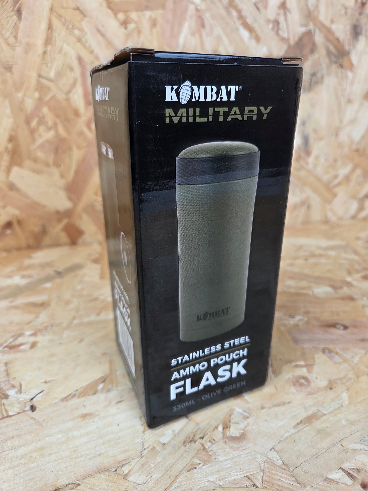 Stainless Steel Flask Ammo Pouch Bottle Hiking Olive Green Trail Metal Camping 330ml