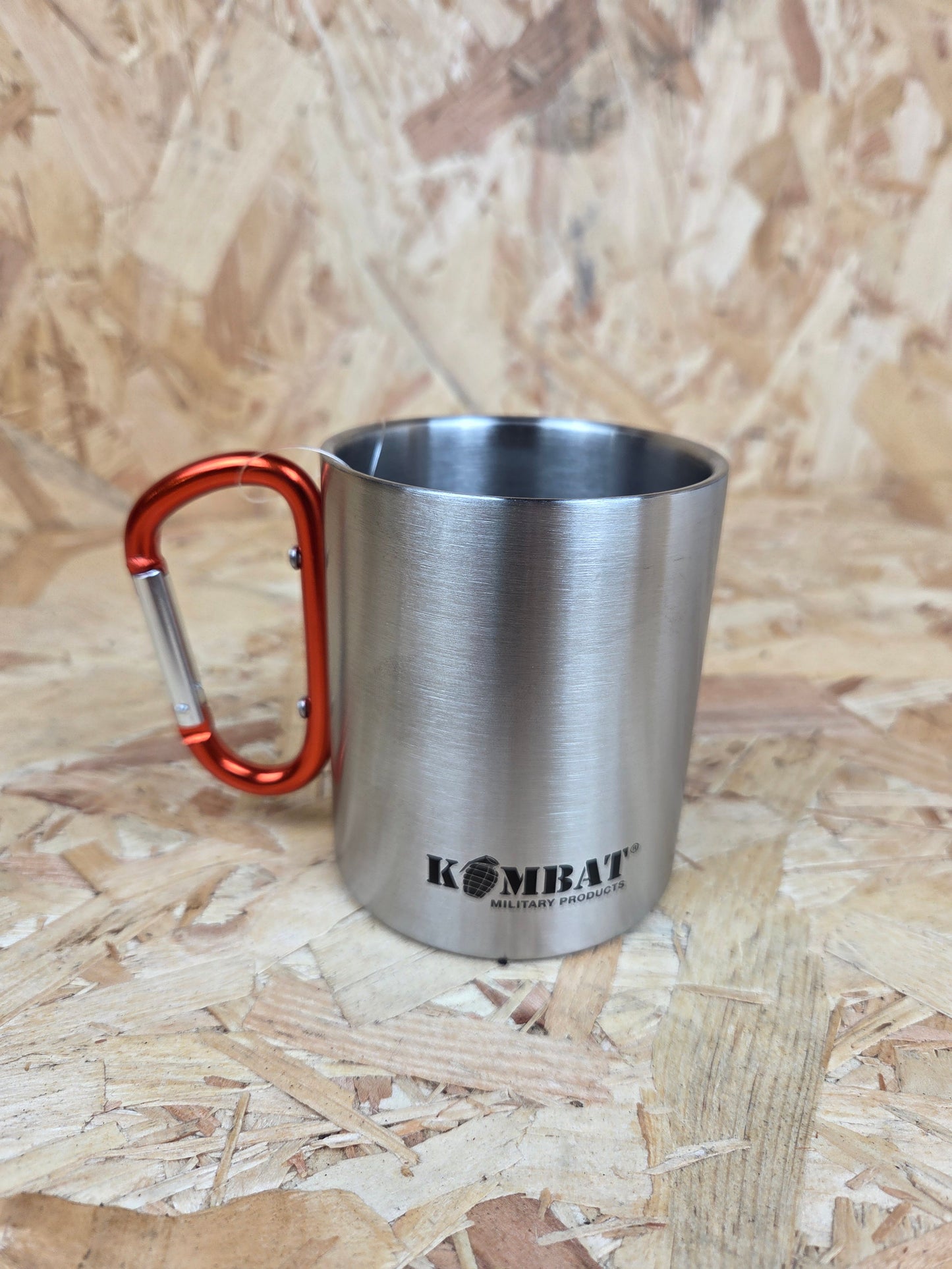 Carabiner Mug Fishing Camping Picnic Caravan Cadet Orange Silver Cup 330ml