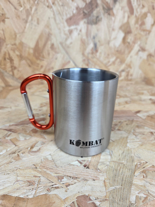 Carabiner Mug Fishing Camping Picnic Caravan Cadet Orange Silver Cup 330ml