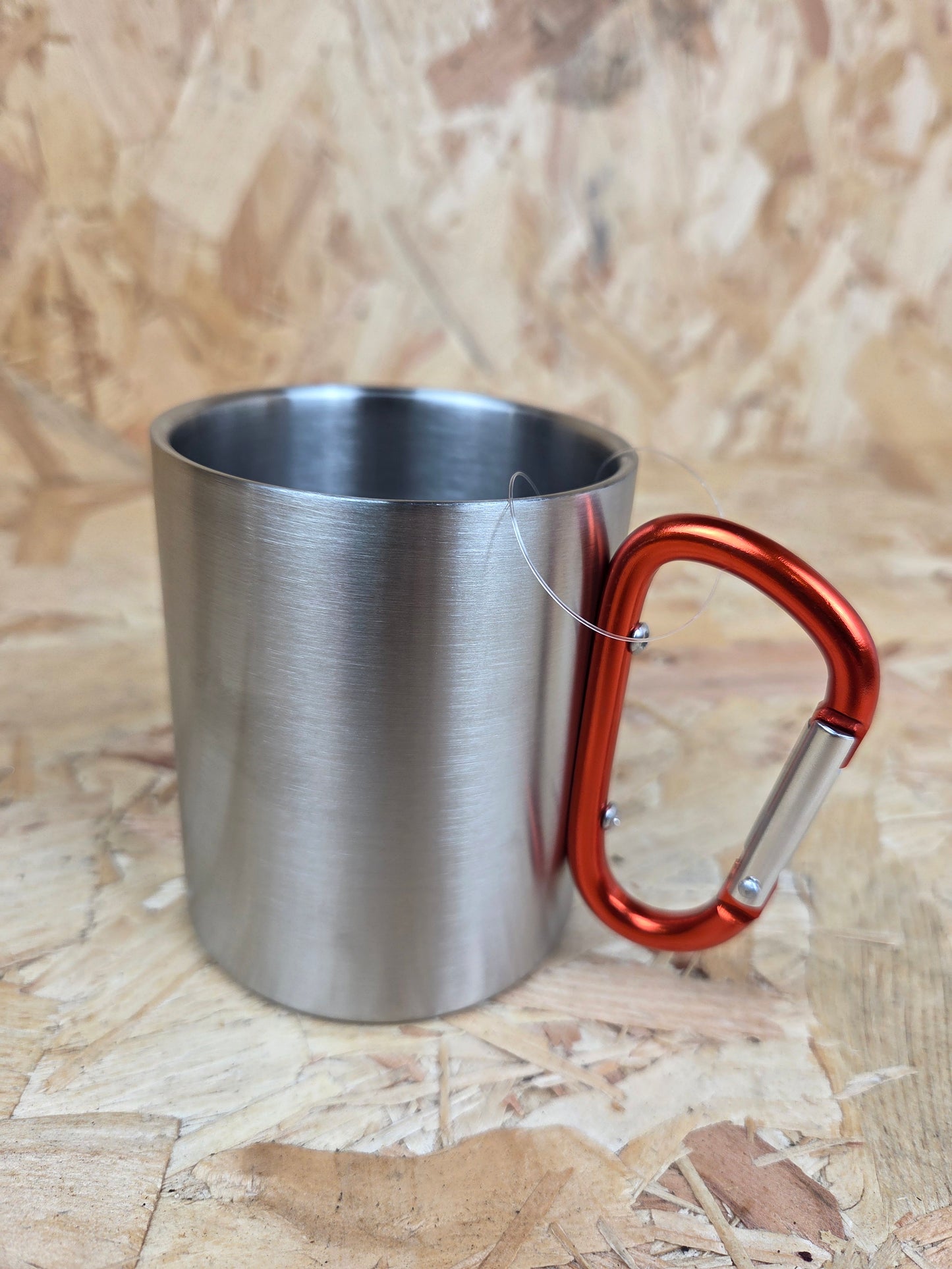 Carabiner Mug Fishing Camping Picnic Caravan Cadet Orange Silver Cup 330ml