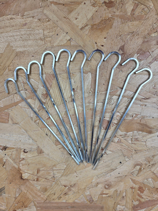 Tent Pegs Pack of 10 Bash Bivi Tarp Camping Equipment Ground Steel Stakes 175mm x 3mm
