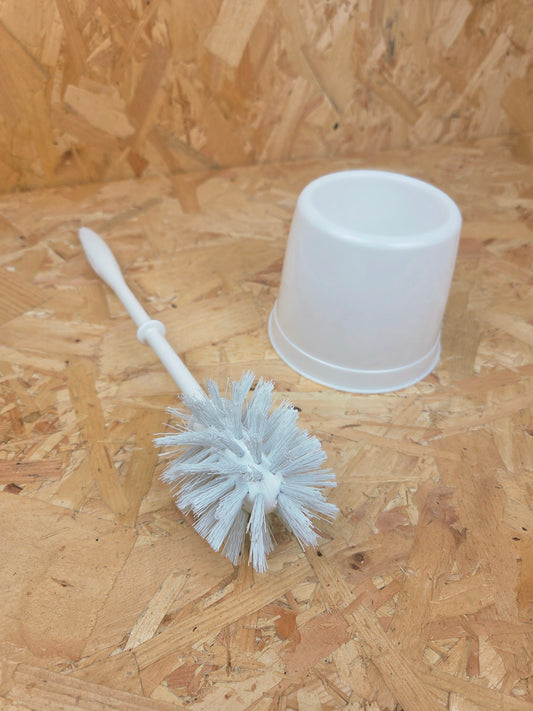 Toilet Brush & Holder Set White Plastic WC Cleaning Tool
