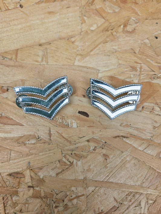 British Police Pair of Sergeants Rank Metal Silver Colour Chevron Badges