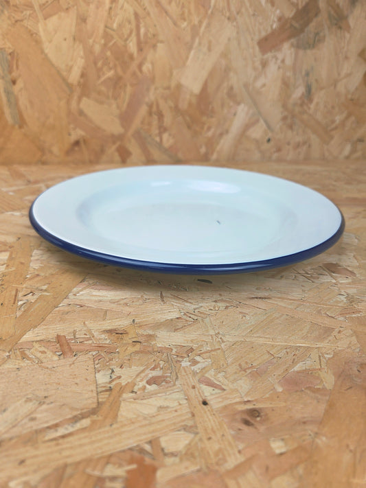 Enamel Dinner Plate White and Blue Camping Picnic Caravan Enamel Meal Dish Falcon 26cm x 2.5cm