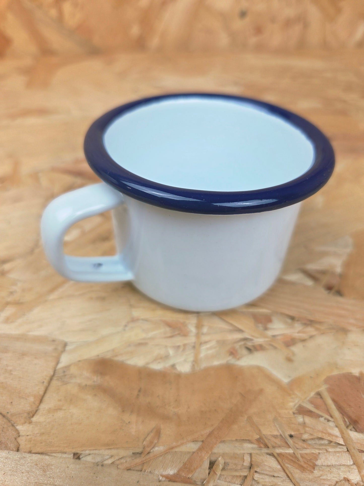 Enamel Mug White and Blue Camping Picnic Caravan Espresso Babychino Cup Enamel Falcon 6cm