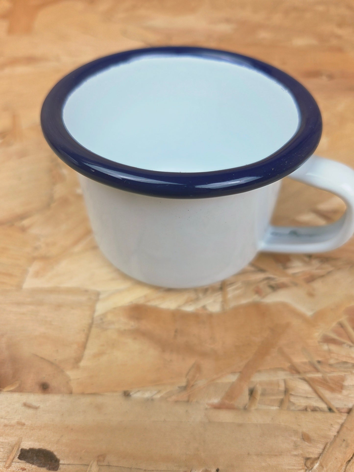 Enamel Mug White and Blue Camping Picnic Caravan Espresso Babychino Cup Enamel Falcon 6cm