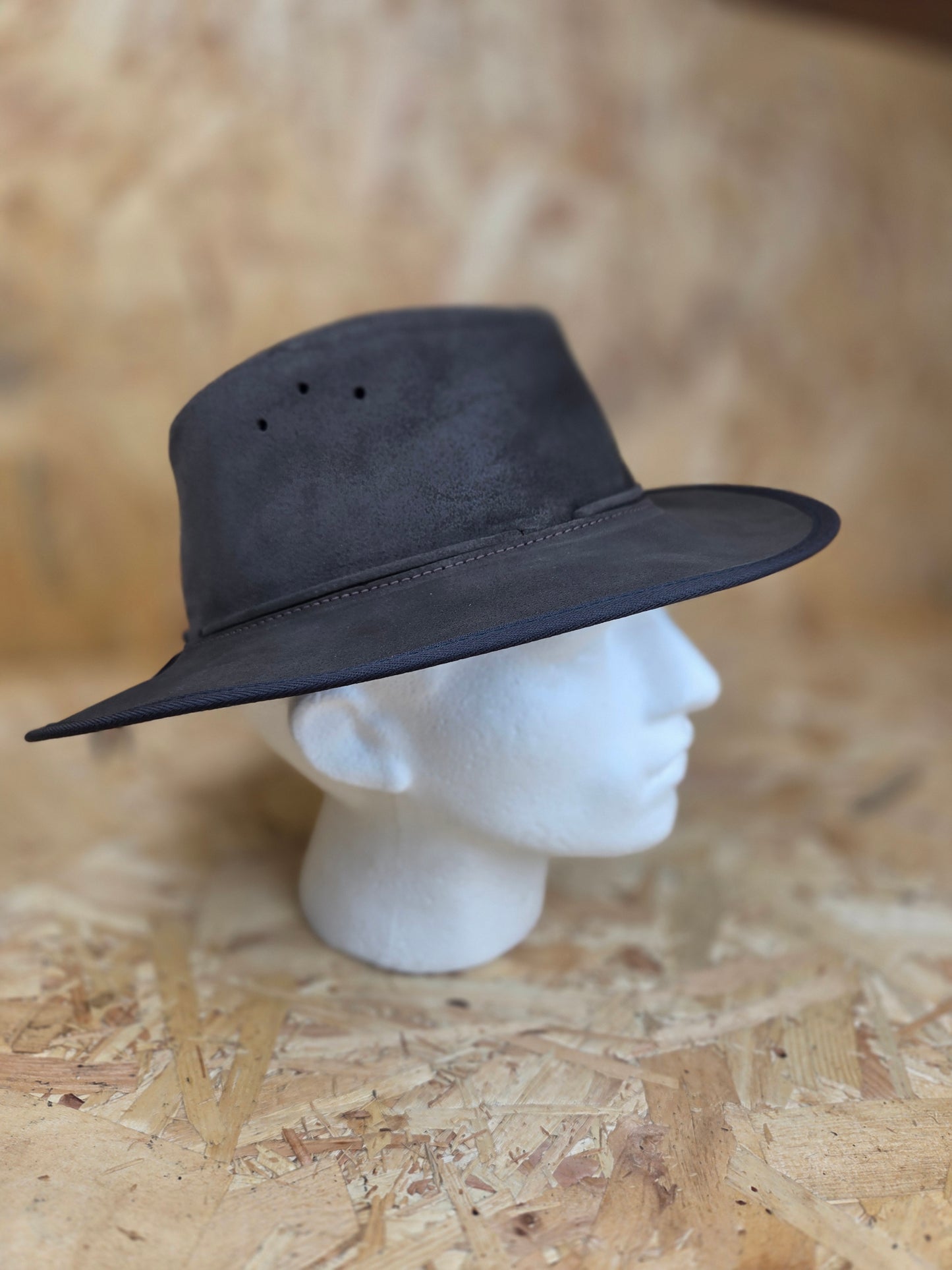 Genuine Suede Brown Leather Bush Hat Wide Brim Outdoor Cowboy Style Country Handmade South African Oiled