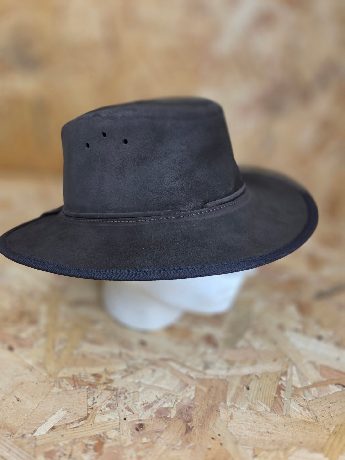 Genuine Suede Brown Leather Bush Hat Wide Brim Outdoor Cowboy Style Country Handmade South African Oiled