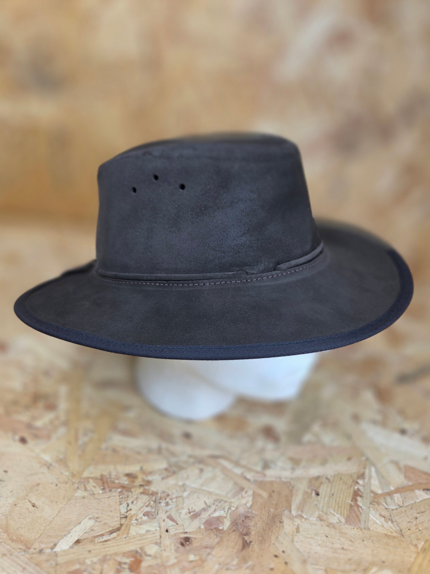 Genuine Suede Brown Leather Bush Hat Wide Brim Outdoor Cowboy Style Country Handmade South African Oiled