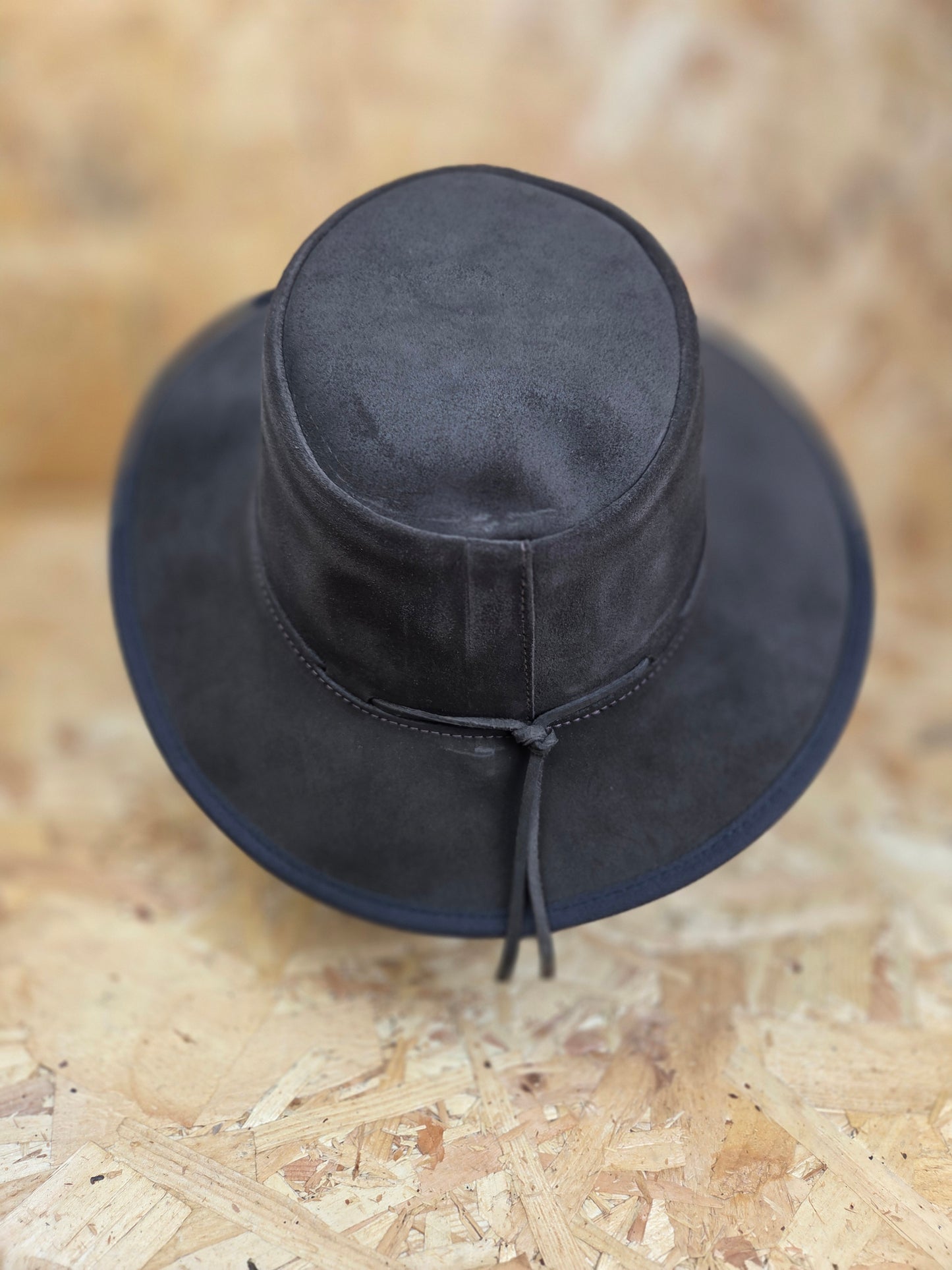 Genuine Suede Brown Leather Bush Hat Wide Brim Outdoor Cowboy Style Country Handmade South African Oiled