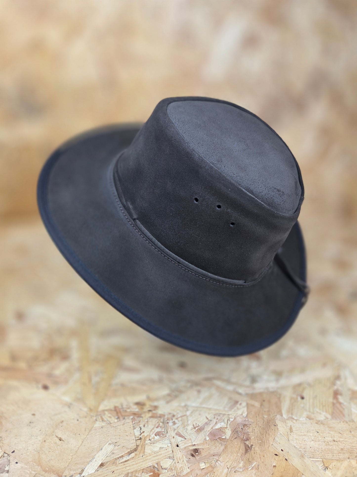 Genuine Suede Brown Leather Bush Hat Wide Brim Outdoor Cowboy Style Country Handmade South African Oiled