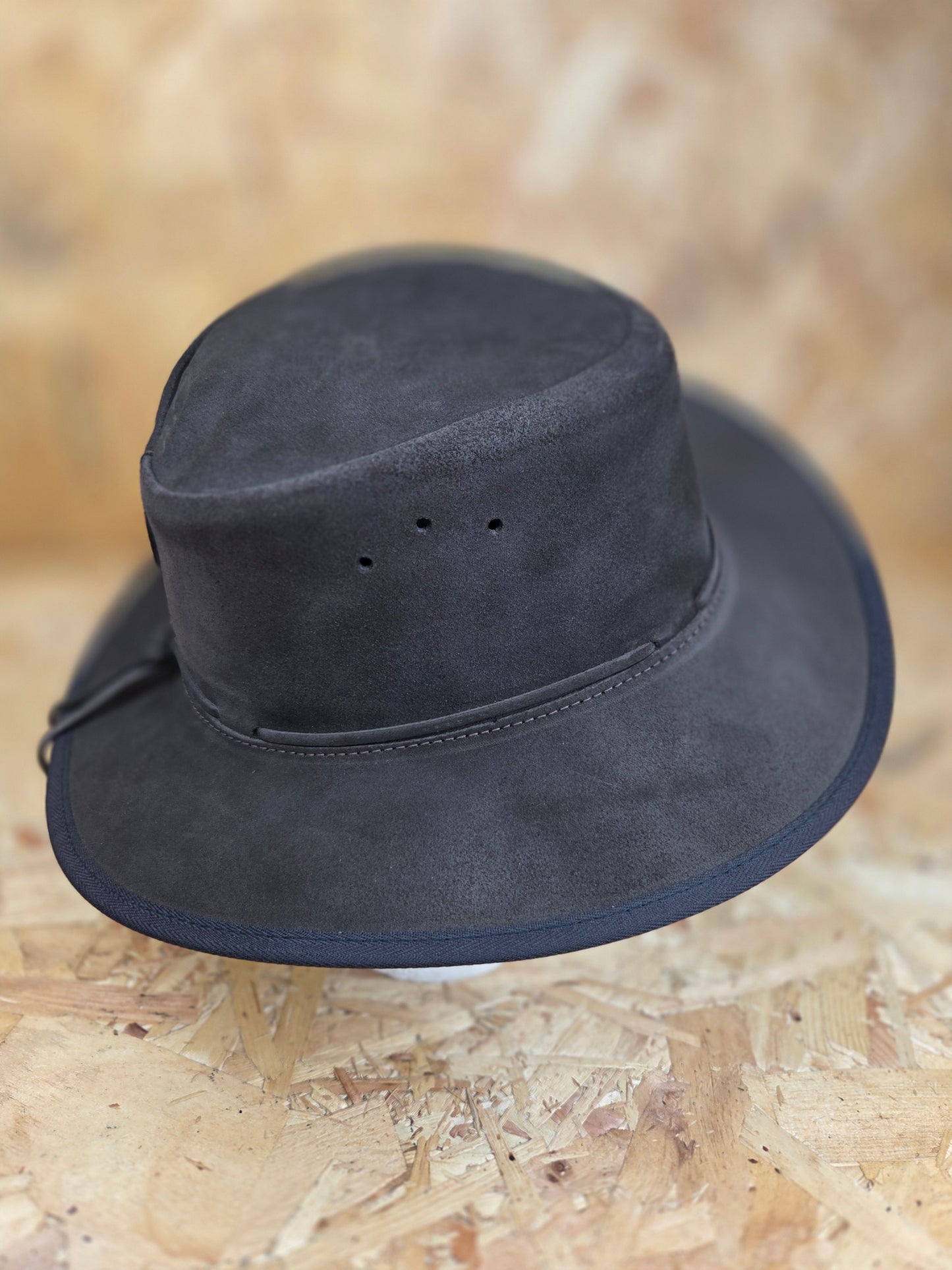 Genuine Suede Brown Leather Bush Hat Wide Brim Outdoor Cowboy Style Country Handmade South African Oiled