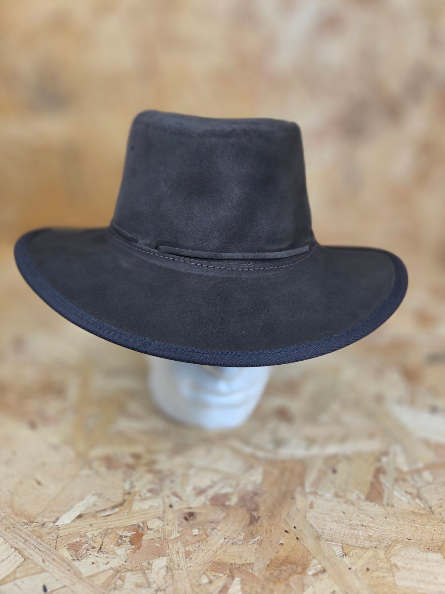 Genuine Suede Brown Leather Bush Hat Wide Brim Outdoor Cowboy Style Country Handmade South African Oiled