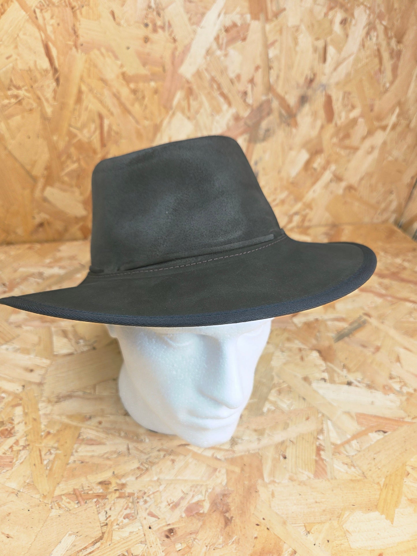 Genuine Suede Brown Leather Bush Hat Wide Brim Outdoor Cowboy Style Country Handmade South African Oiled