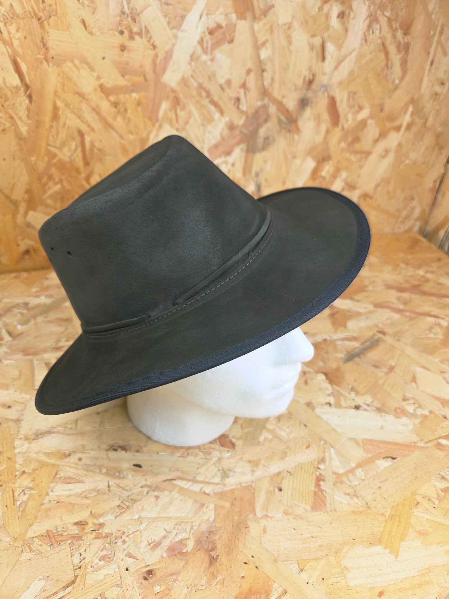 Genuine Suede Brown Leather Bush Hat Wide Brim Outdoor Cowboy Style Country Handmade South African Oiled