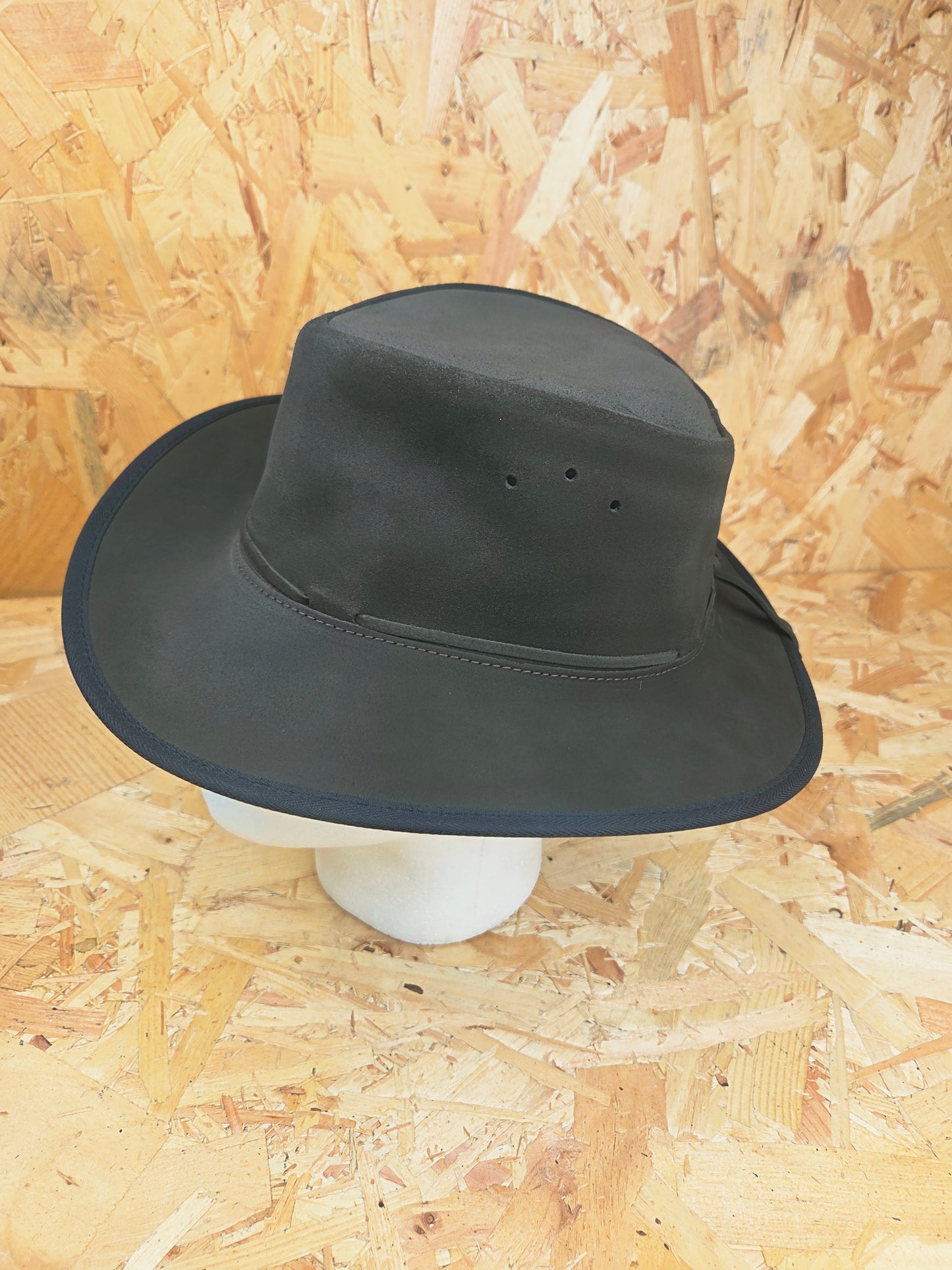 Genuine Suede Brown Leather Bush Hat Wide Brim Outdoor Cowboy Style Country Handmade South African Oiled
