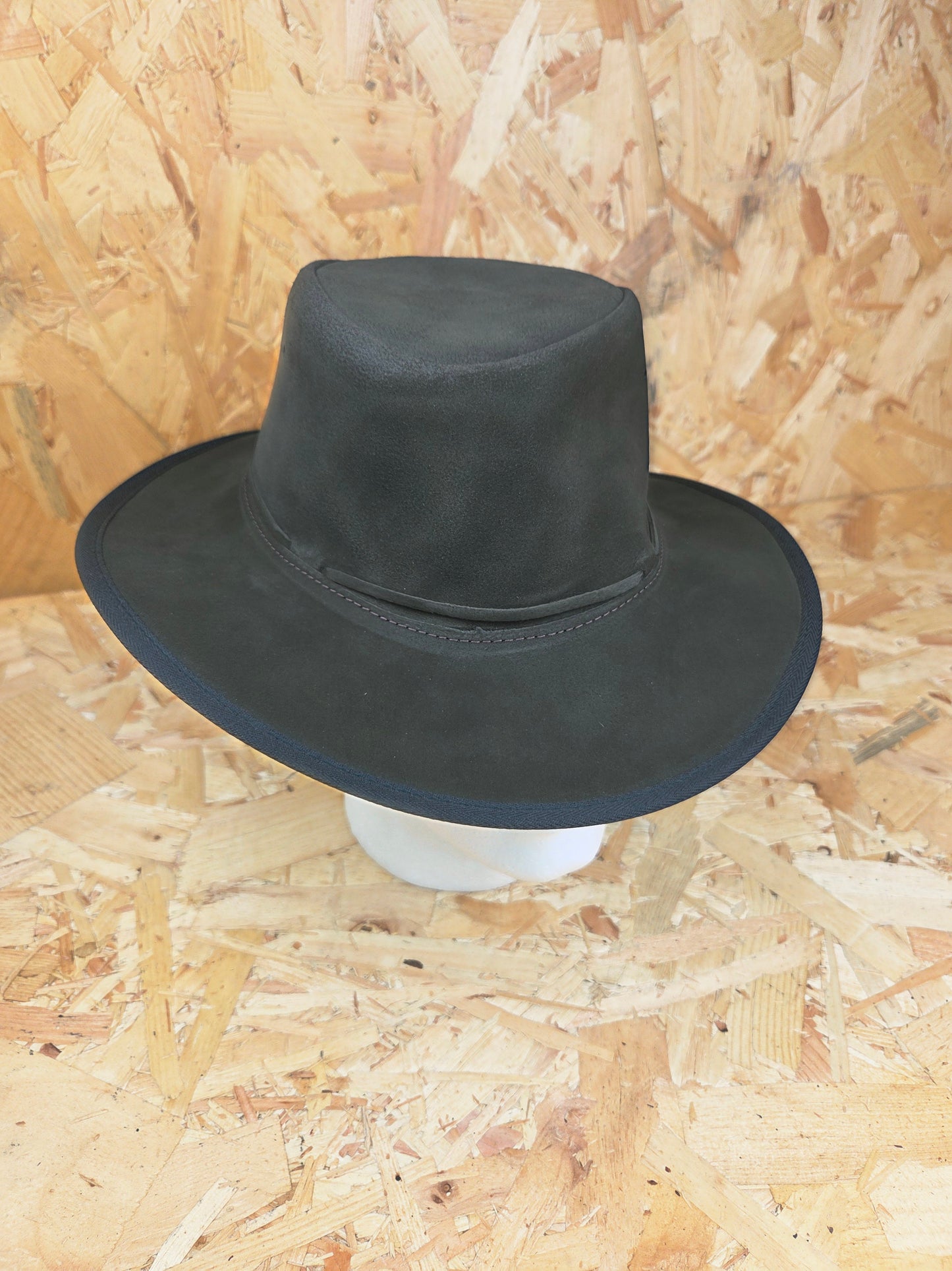 Genuine Suede Brown Leather Bush Hat Wide Brim Outdoor Cowboy Style Country Handmade South African Oiled