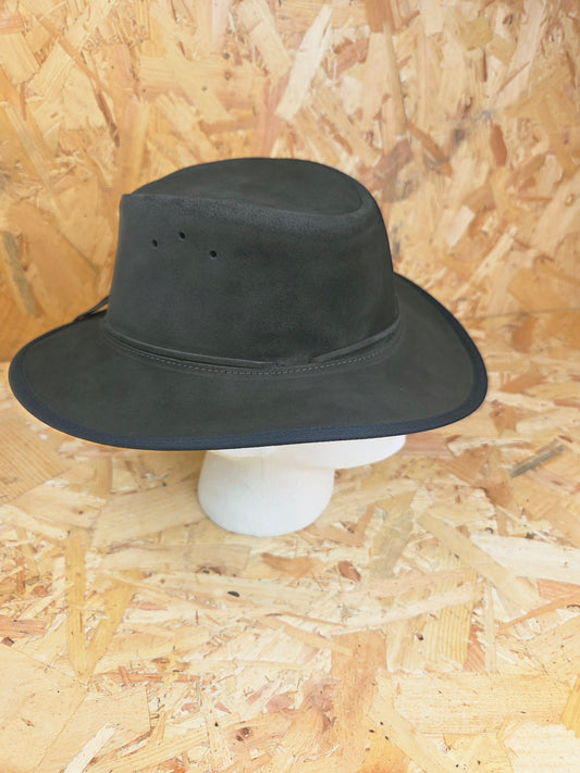 Genuine Suede Brown Leather Bush Hat Wide Brim Outdoor Cowboy Style Country Handmade South African Oiled