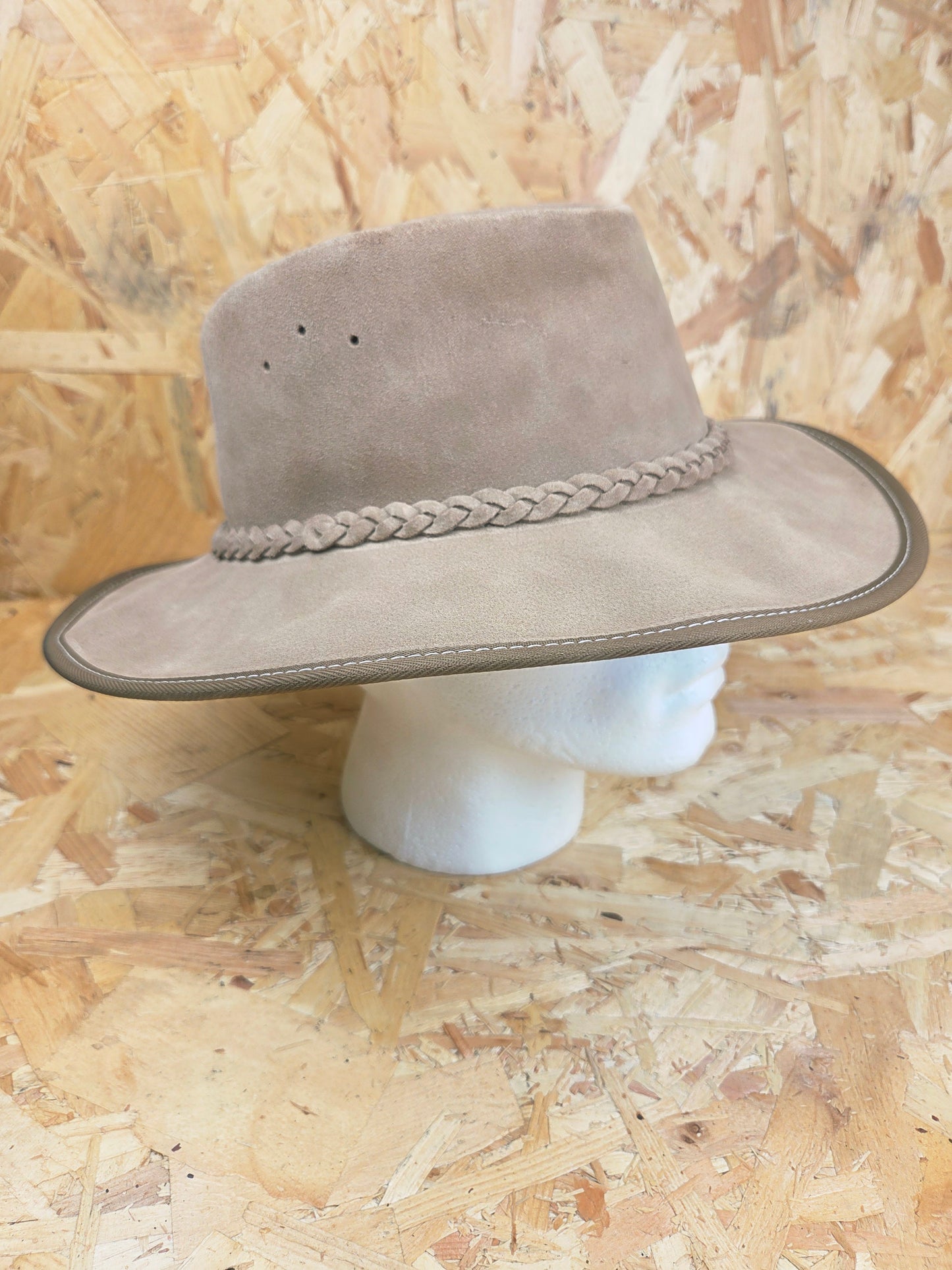 Genuine Light Brown Beige Suede Leather Bush Hat Wide Brim Outdoor Cowboy Style Country Handmade South African