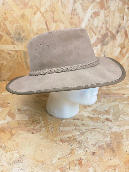 Genuine Light Brown Beige Suede Leather Bush Hat Wide Brim Outdoor Cowboy Style Country Handmade South African