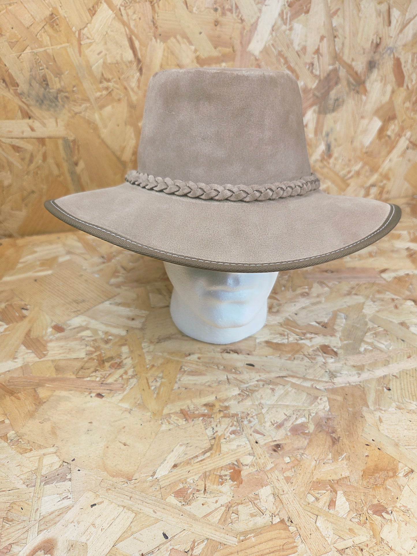 Genuine Light Brown Beige Suede Leather Bush Hat Wide Brim Outdoor Cowboy Style Country Handmade South African