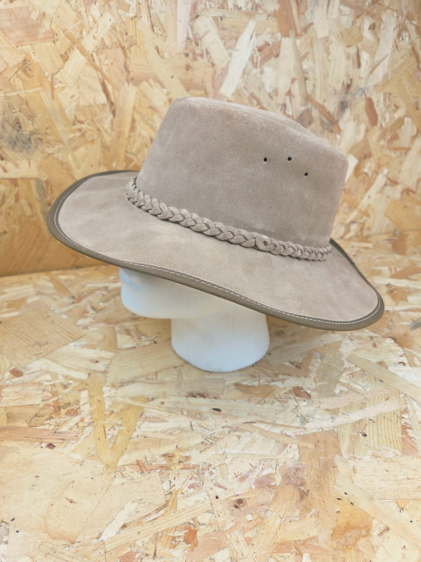 Genuine Light Brown Beige Suede Leather Bush Hat Wide Brim Outdoor Cowboy Style Country Handmade South African