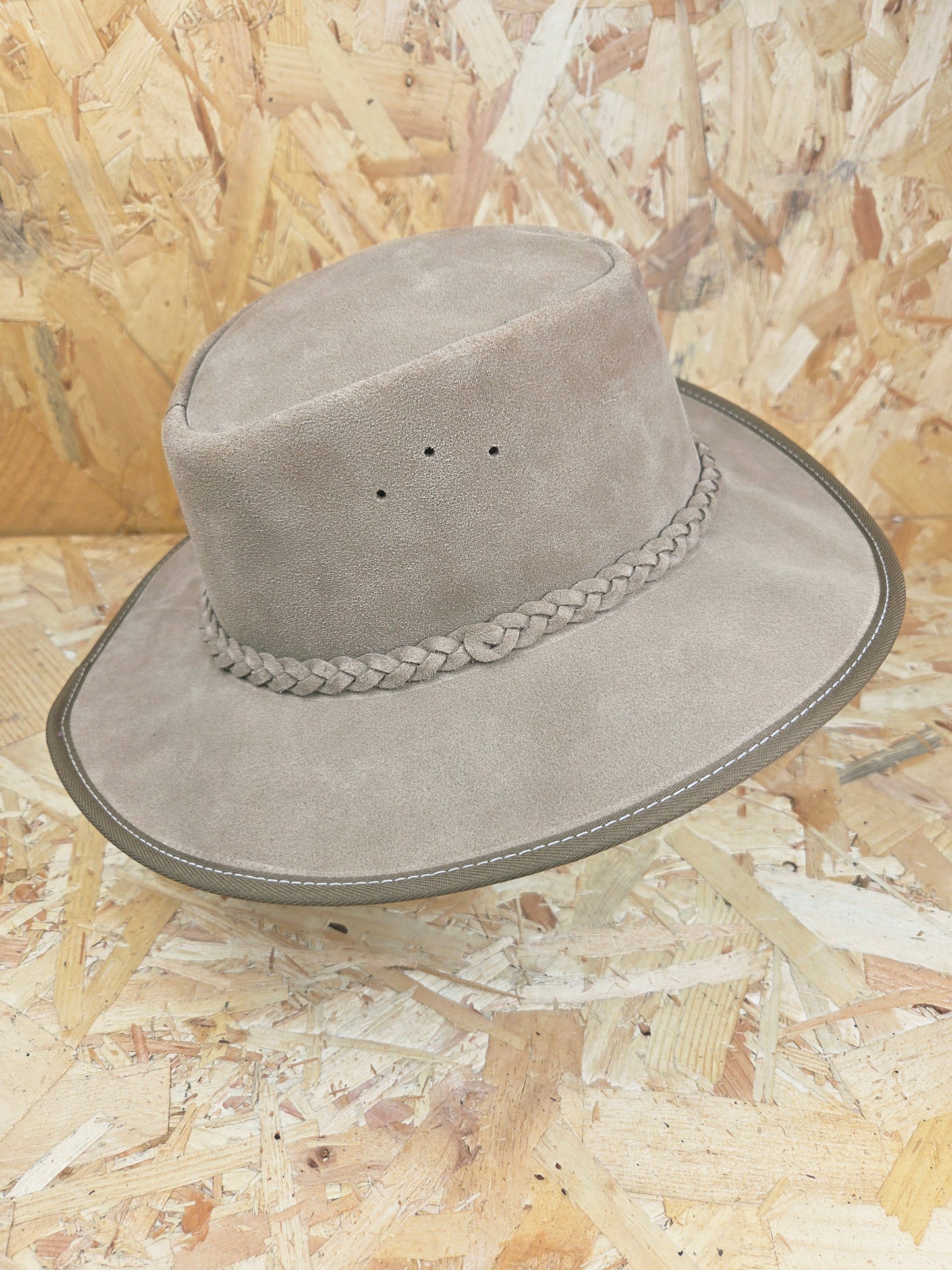 Genuine Light Brown Beige Suede Leather Bush Hat Wide Brim Outdoor Cowboy Style Country Handmade South African