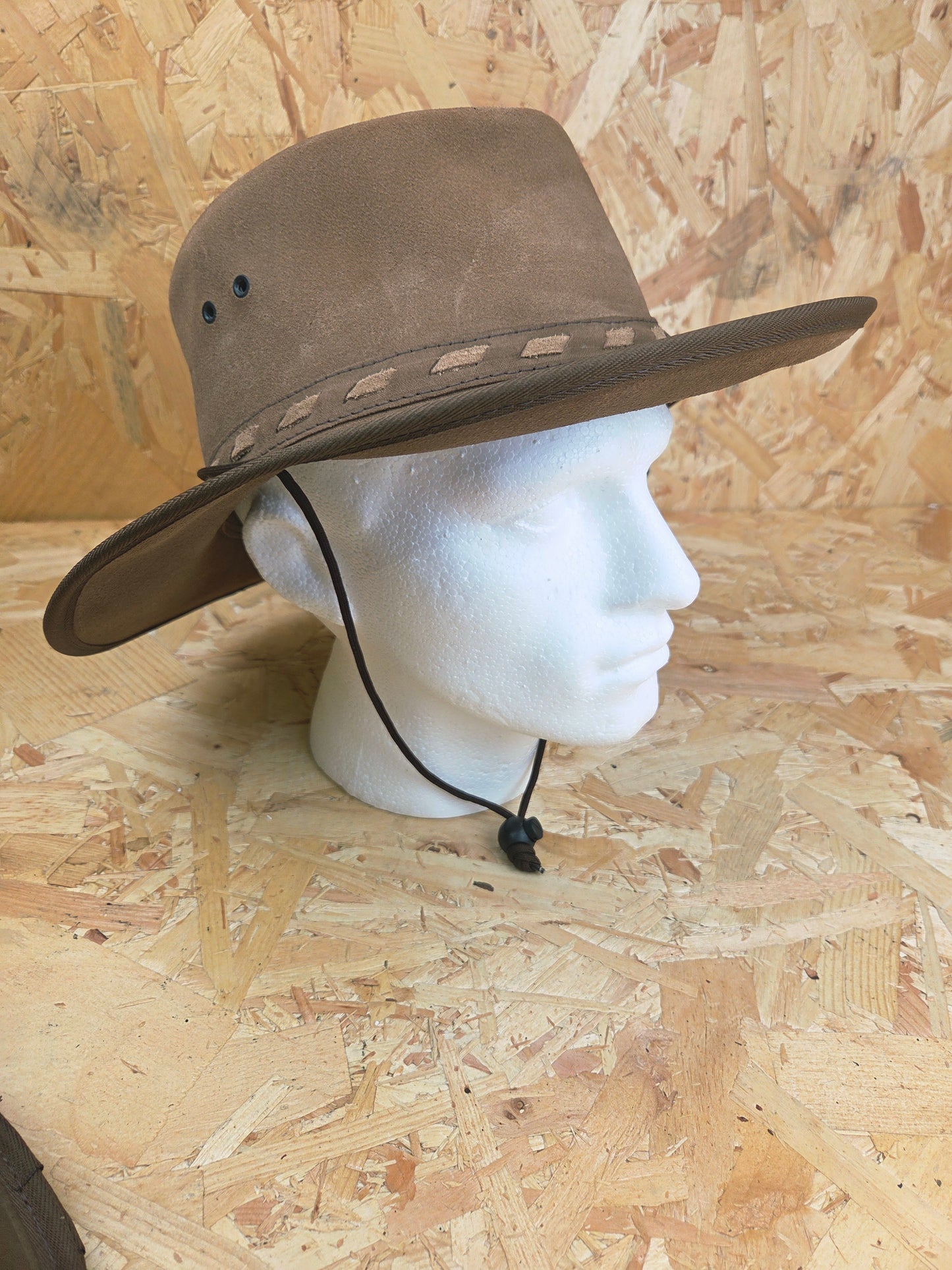 Genuine Donkey Coloured Brown Suede With Chin Strap Leather Bush Hat Wide Brim Outdoor Cowboy Style Country Handmade South African