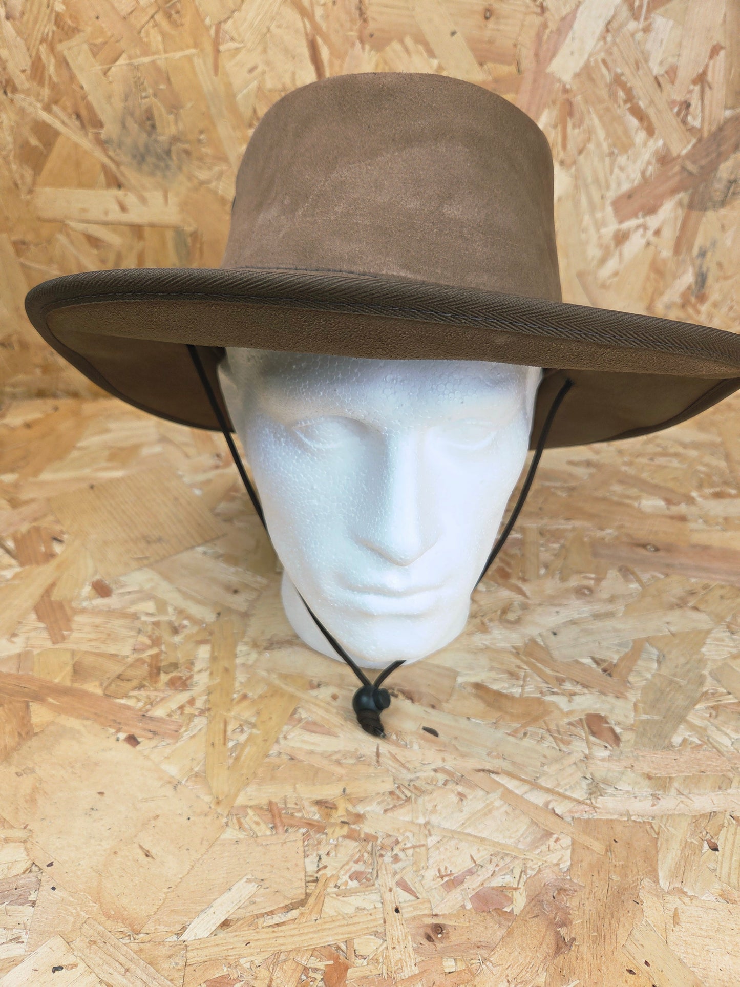 Genuine Donkey Coloured Brown Suede With Chin Strap Leather Bush Hat Wide Brim Outdoor Cowboy Style Country Handmade South African