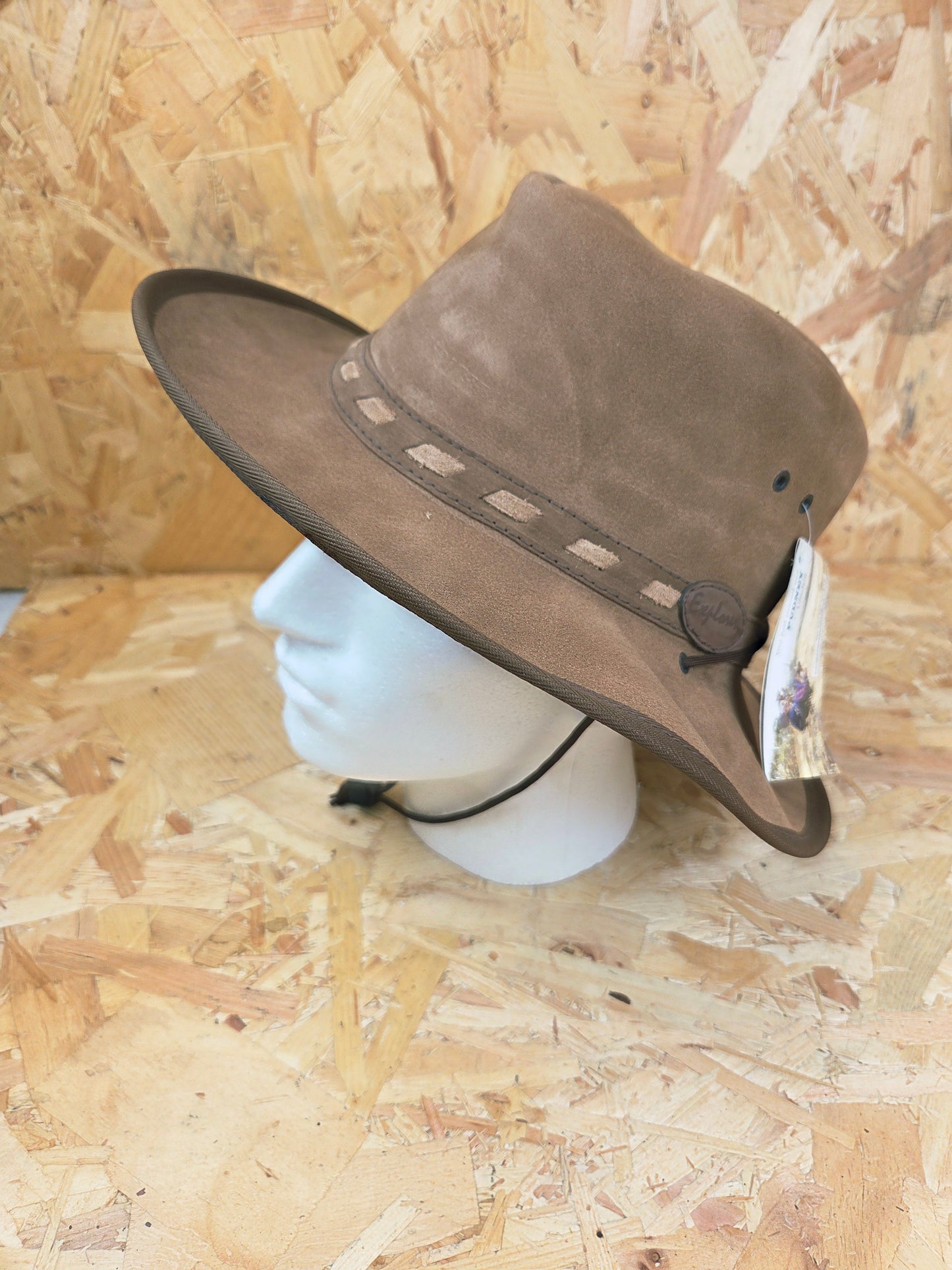 Genuine Donkey Coloured Brown Suede With Chin Strap Leather Bush Hat Wide Brim Outdoor Cowboy Style Country Handmade South African