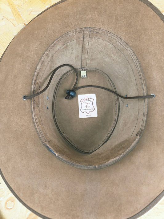 Genuine Donkey Coloured Brown Suede With Chin Strap Leather Bush Hat Wide Brim Outdoor Cowboy Style Country Handmade South African