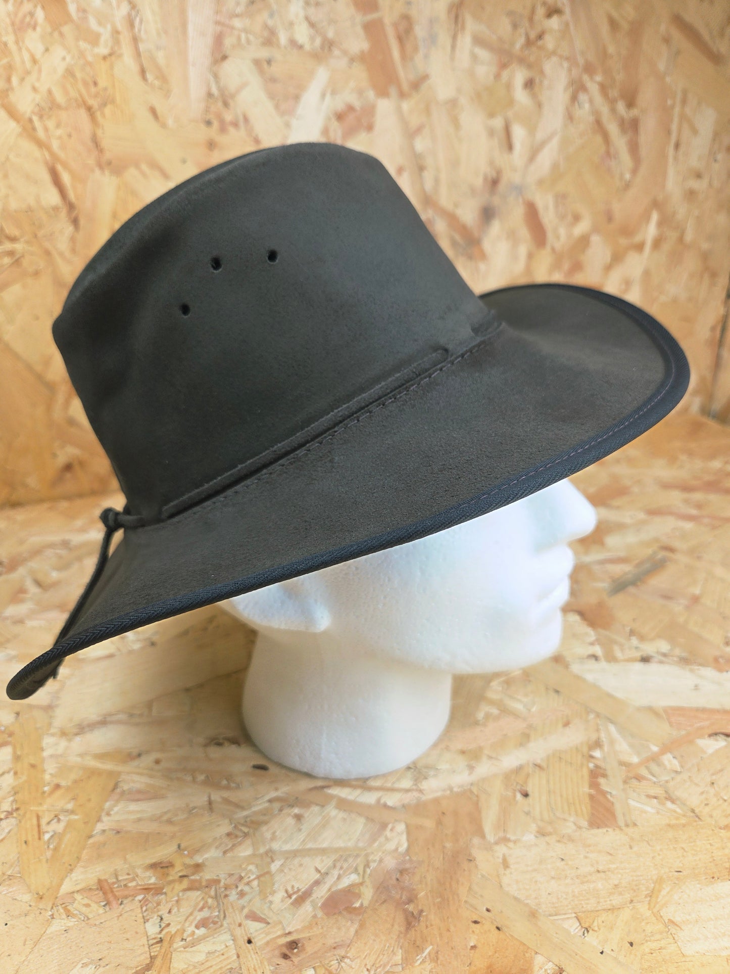 Genuine Suede Brown Leather Bush Hat Wide Brim Outdoor Cowboy Style Country Handmade South African Oiled