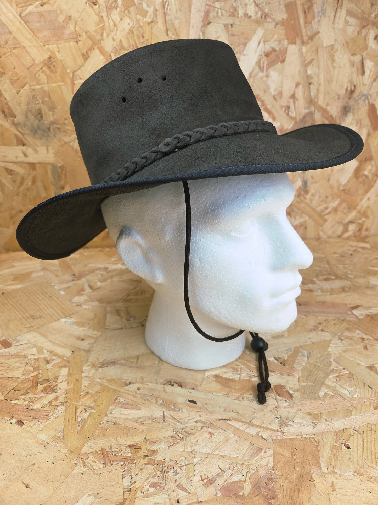 Genuine Dark Brown Oiled Suede With Chin Strap Leather Bush Hat Wide Brim Outdoor Cowboy Style Country Handmade South African