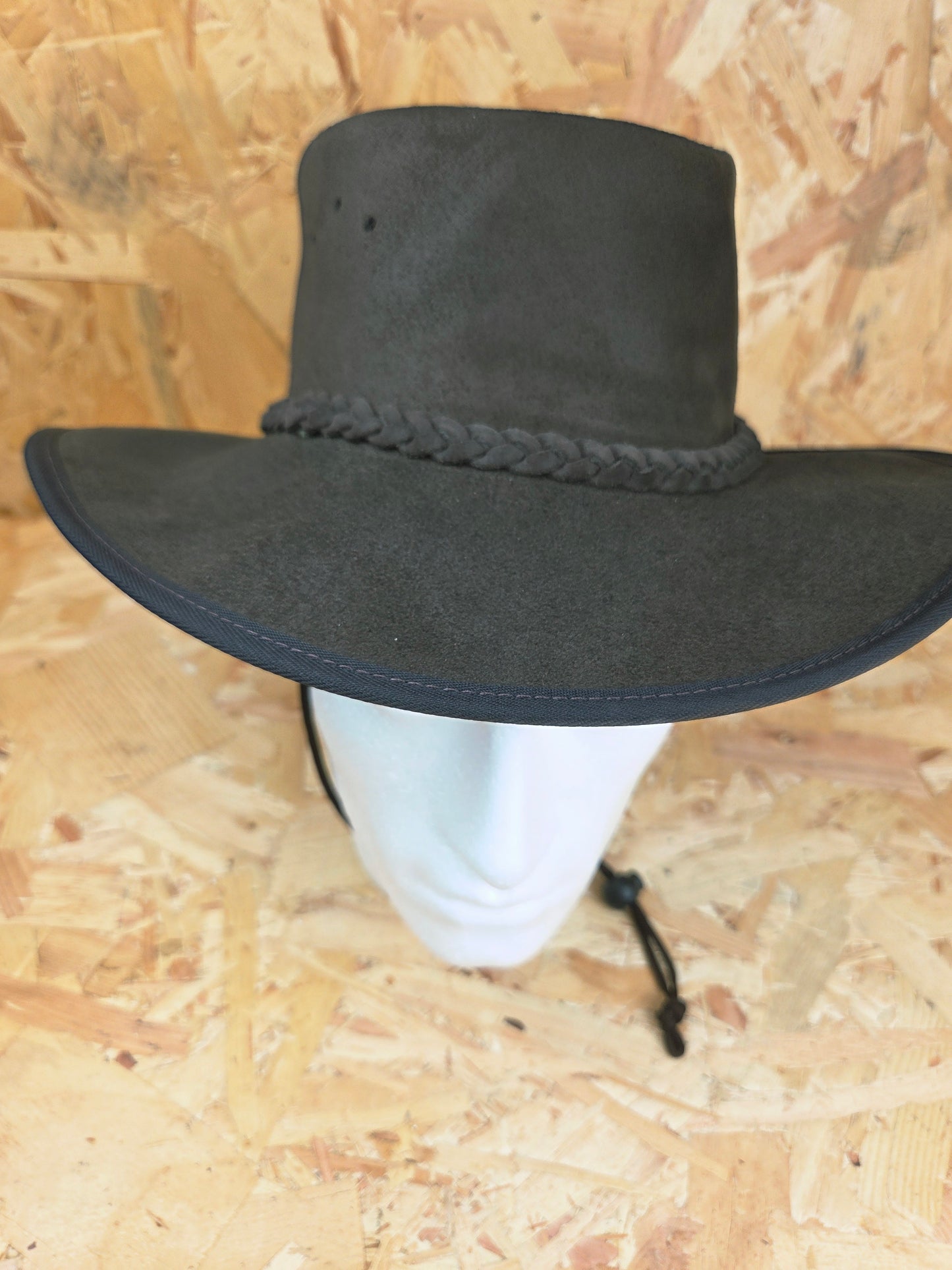 Genuine Dark Brown Oiled Suede With Chin Strap Leather Bush Hat Wide Brim Outdoor Cowboy Style Country Handmade South African