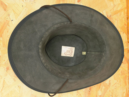 Genuine Dark Brown Oiled Suede With Chin Strap Leather Bush Hat Wide Brim Outdoor Cowboy Style Country Handmade South African