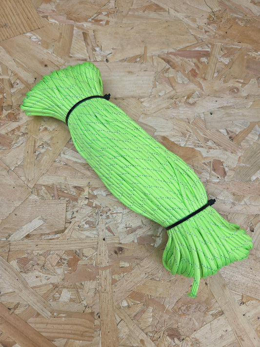 Paracord Cord Retention Loop Basha & Bivi Tent Shelter Rope Bushcraft Line Neon Green & Silver Striped