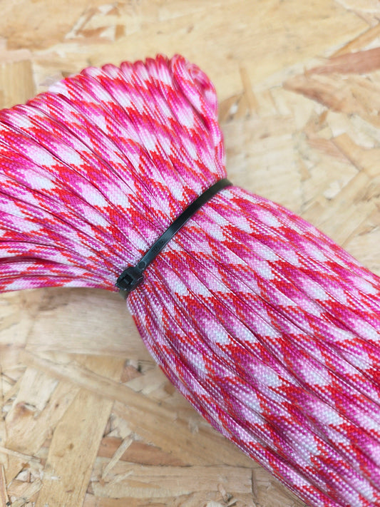 Paracord Cord Retention Loop Basha & Bivi Tent Shelter Rope Bushcraft Line Red Pink & White