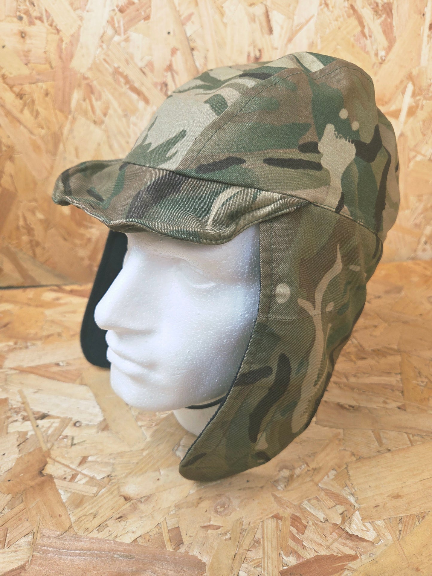 Genuine British Army MTP MVP Cold Weather Camouflage Trapper Style Cap Insulated Thermal Patrol Winter Camo Hat Black Lined Ear Flap Fleece Hat