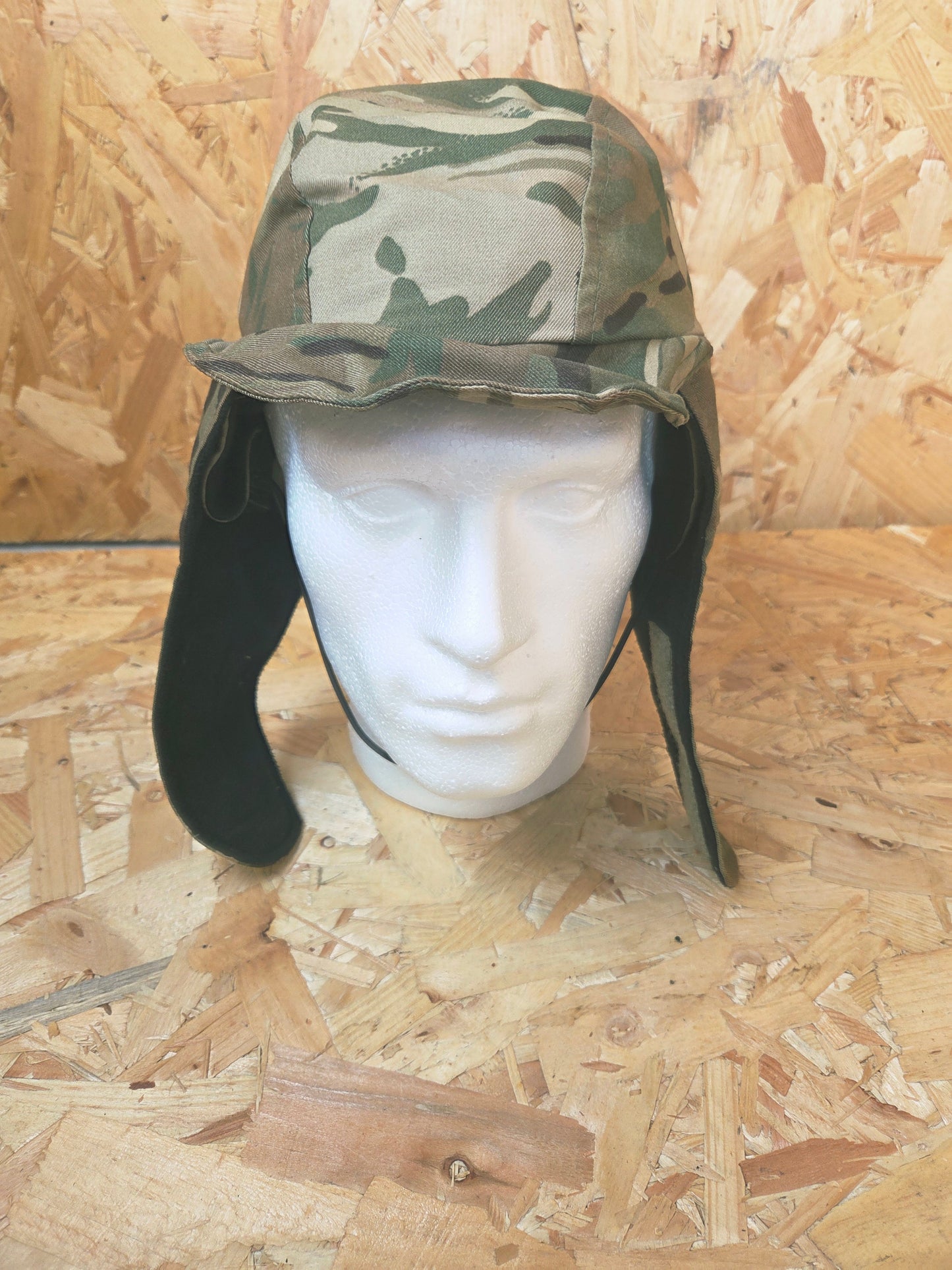 Genuine British Army MTP MVP Cold Weather Camouflage Trapper Style Cap Insulated Thermal Patrol Winter Camo Hat Black Lined Ear Flap Fleece Hat