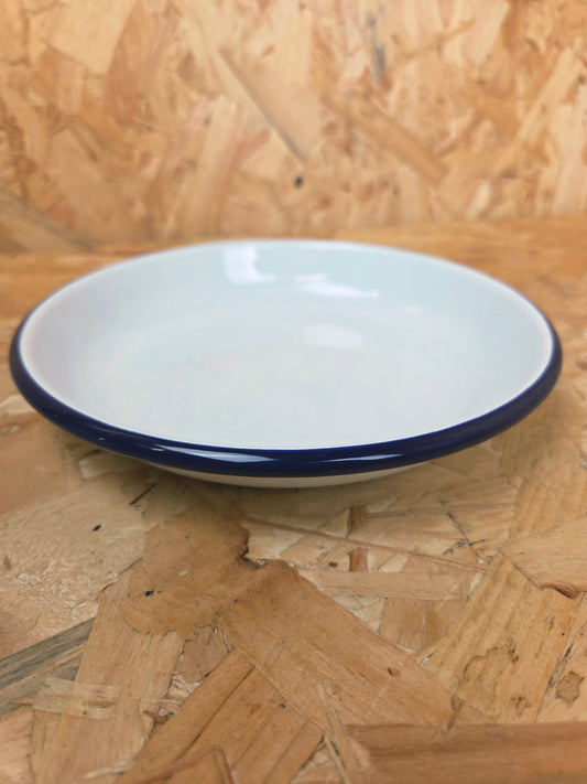 Enamel Rice Pasta Dinner Plate White and Blue Camping Picnic Caravan Enamel Meal Dish Falcon 18cm x 3cm