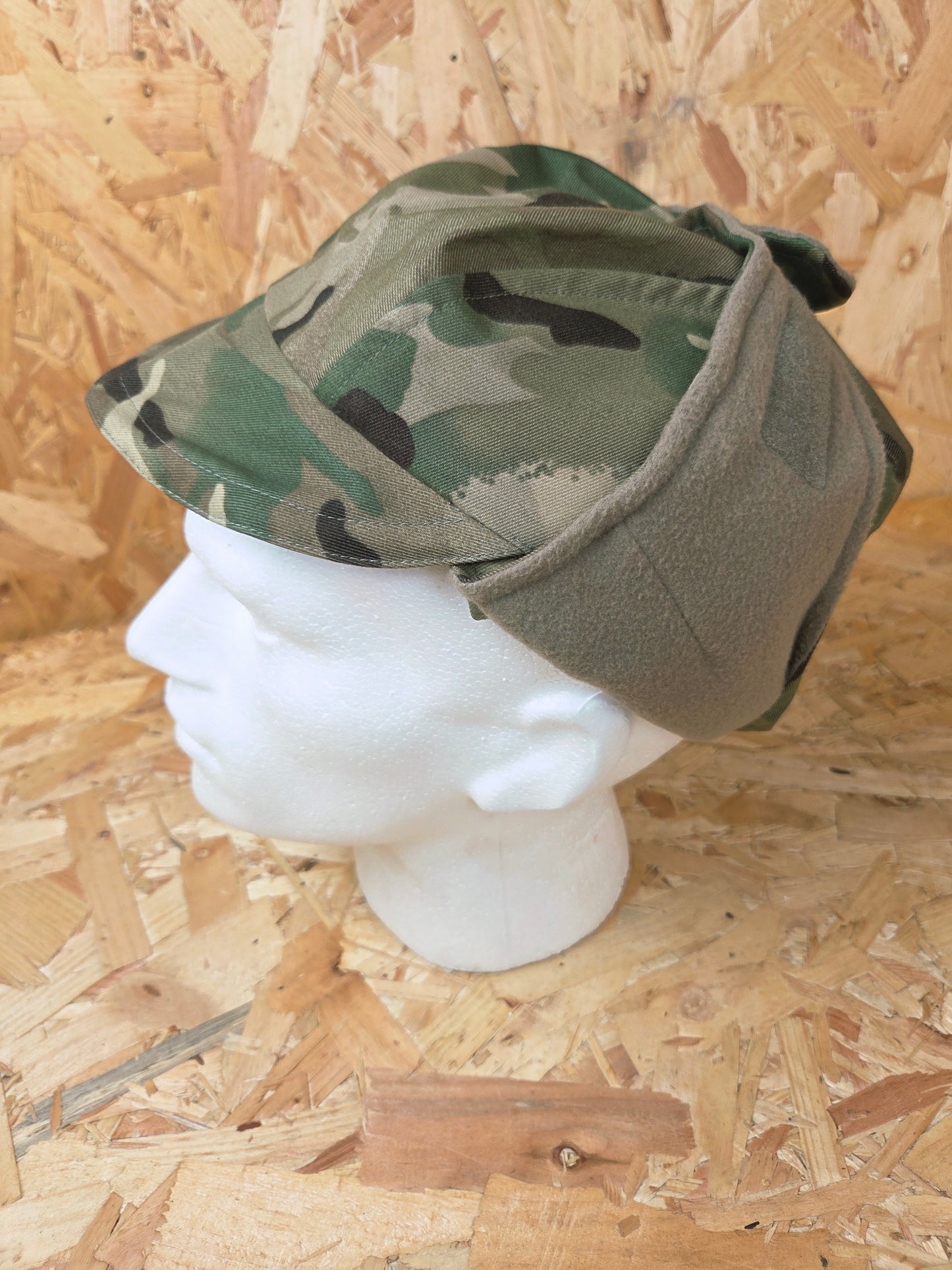 Genuine British Army MTP MVP Cold Weather Camouflage Trapper Style Cap Insulated Thermal Patrol Winter Camo Hat Ear Flap Light Green Fleece Hat