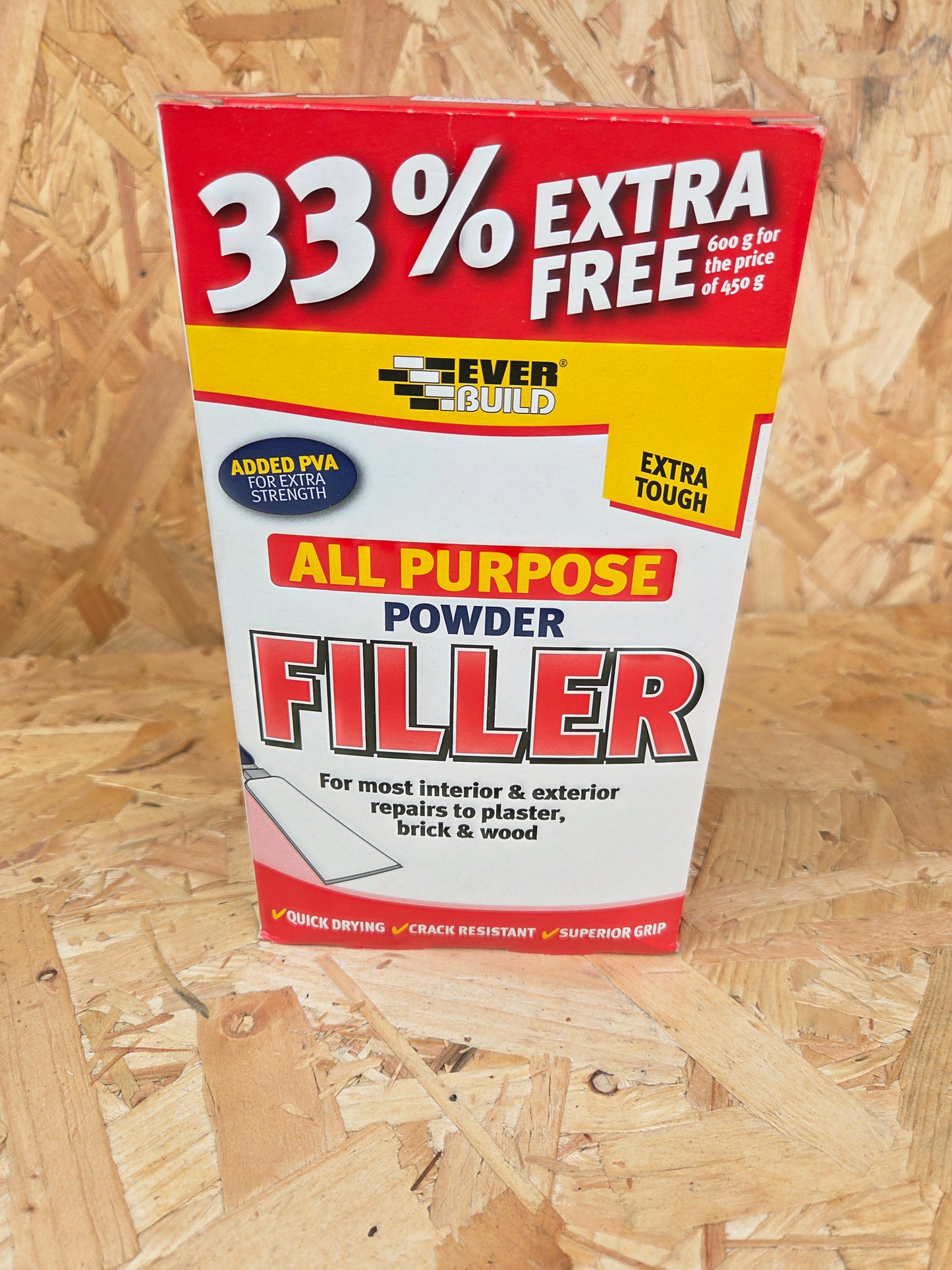 All Purpose Powder Filler Interior Exterior Repair Plaster Brick Wood Crack Hole Gaps White Extra Tough 600g
