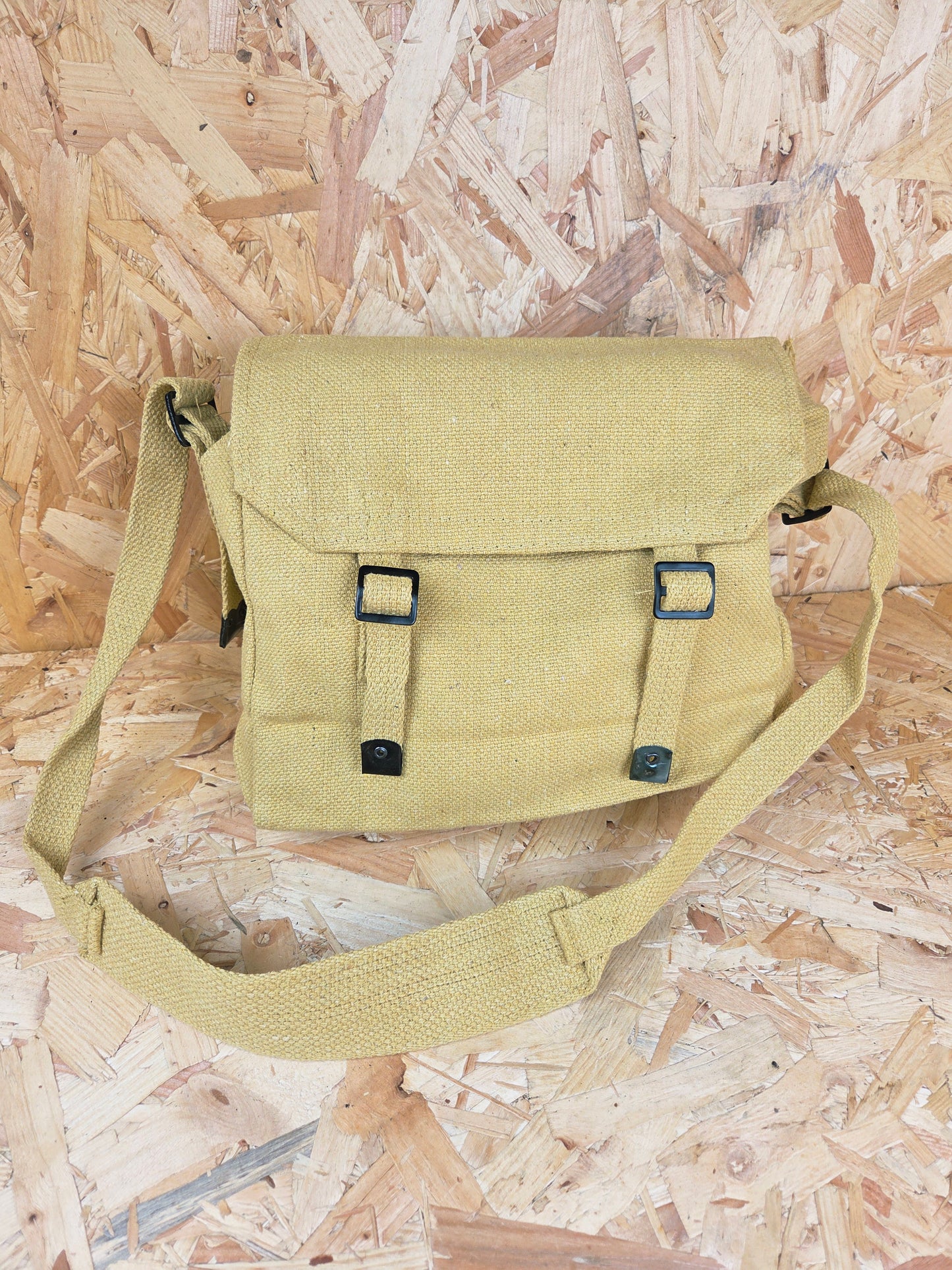 Canvas Haversack Shoulder Strap Bag Lunch Webbing Essentials Messenger Utility Carry Sand Satchel Beige