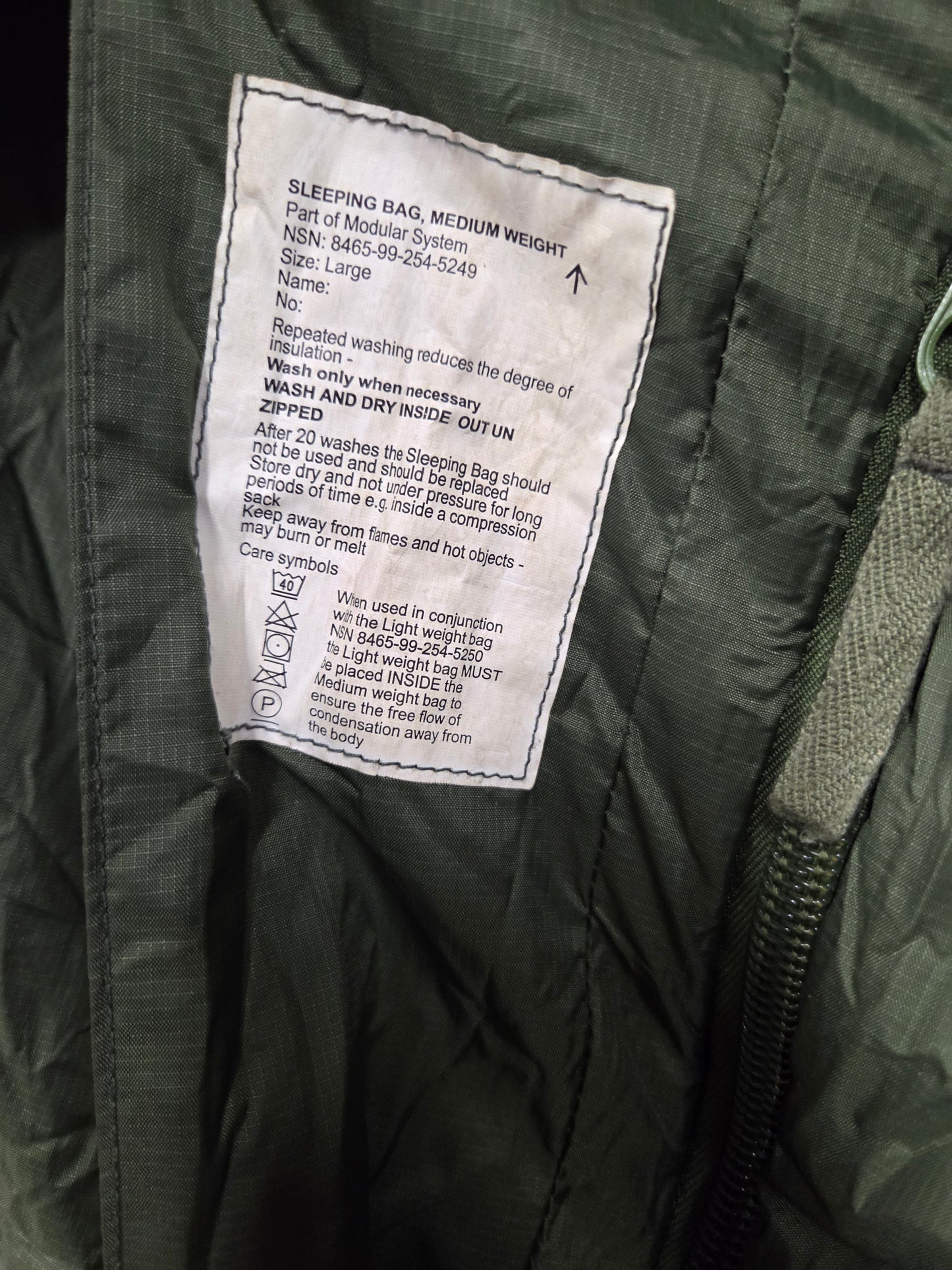 Genuine British Army Issue Modular Medium Weight Sleeping Bag Olive Green Ripstop