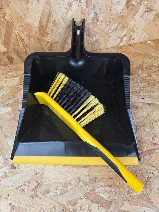 Heavy Duty Dustpan and Brush Set Large Rubber Lip Workshop Garage Cleaning Sweeping Rubbish Clearing